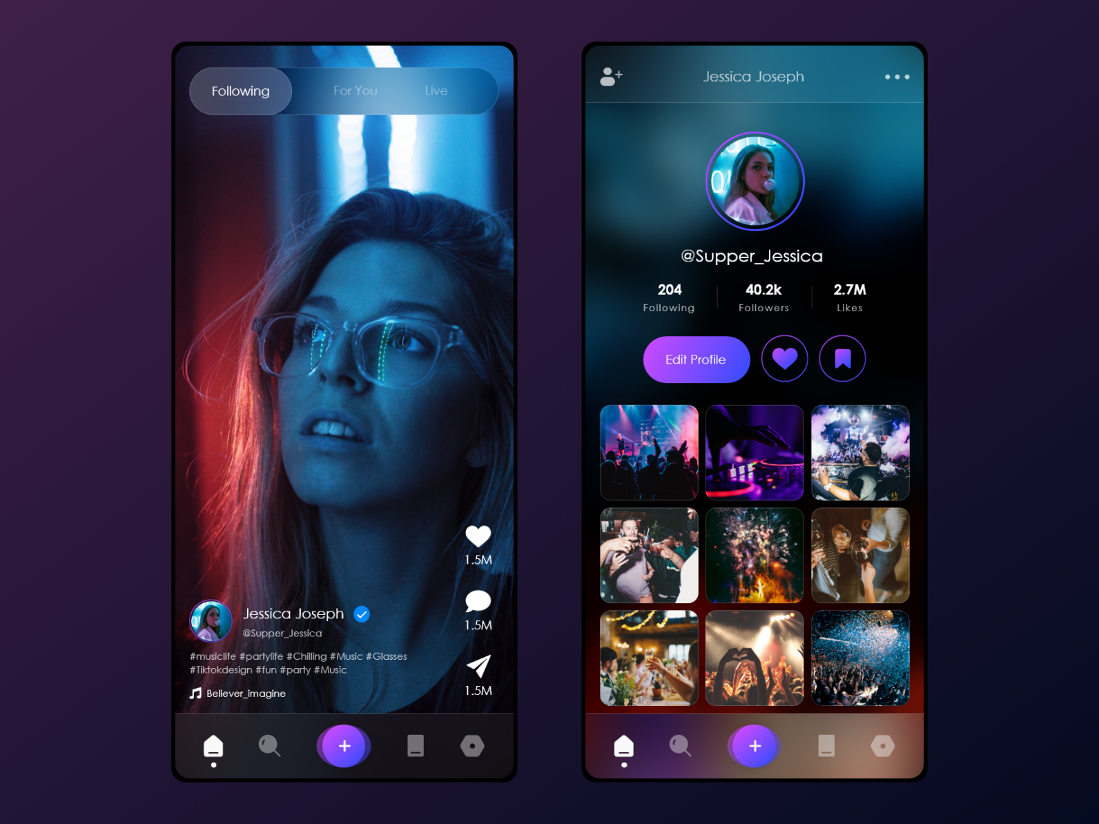 Social Video App - Dark Theme by Hamidiqbal916 on Dribbble