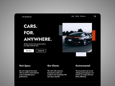Car Site Dark Theme design flat minimal ui web website