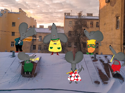 mice musicians on the roof artwork illustration
