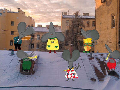 mice musicians on the roof