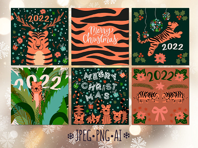 Сhristmas cards animal artwork canvas print cartoon illustration christmas christmas tiger folk illustration xmas