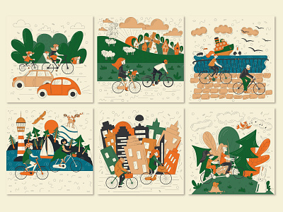 Сycling for everyone embankment farm illustration vector