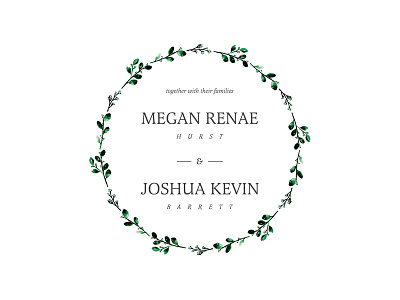 Megan & Josh circle leaves typography wedding invitation