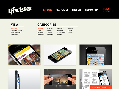 EffectsRex - Effects Listing archive effectsrex kankin lists mockup montserrat typography web