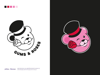 Gums & Roses (Logo Design) adobe illustrator band bear branding candy character design graphic design gummies gummy bear guns illustration lineart logo mascot pink rock roses slash vector