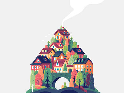 House color illustration nature town vector village