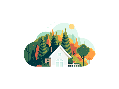 Cloud color forest house illustration nature shape trees