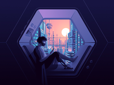 Window color cybergirl cyberpunk future illustration vector