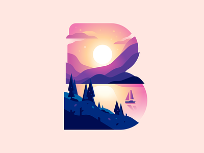 B 36daysoftype bay color illustration letter sailboat sunset type