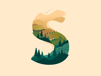 S 36daysoftype color farm hills illustration letter nature type