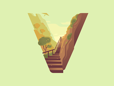 V 36daysoftype color illustration letter nature stairs travel type