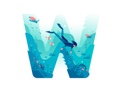 W 36daysoftype color diving illustration letter nature ocean sea type underwater