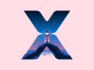 X 36daysoftype color illustration letter lighthouse nature ocean sea sunset type