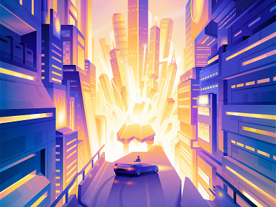 Destruction city color cyberpunk dystopia explotion future illustration nft sci fi