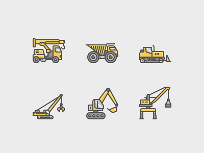 Construction Machines Icons color icons line