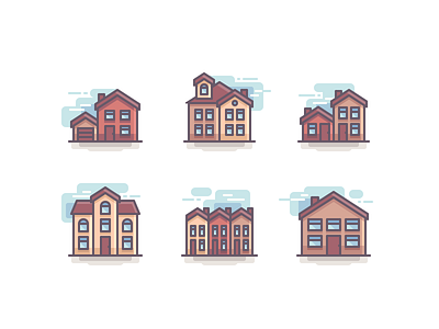 Houses icons buildings color icons line