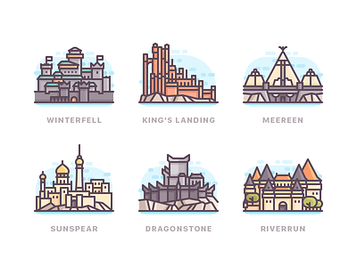 Some Places of GOT buildings castle city color fanart game of thrones icons line