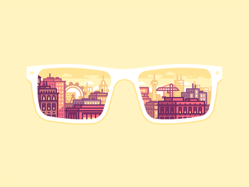 Downtown View animation buildings city color crane ferris wheel glasses illustration line panorama