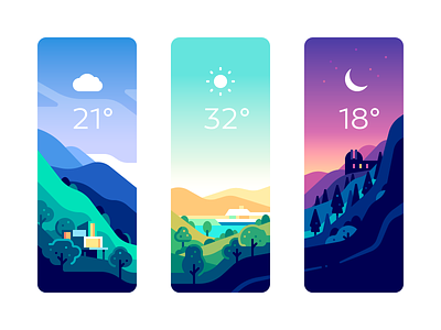 Weather Cards app card color illustration nature ui