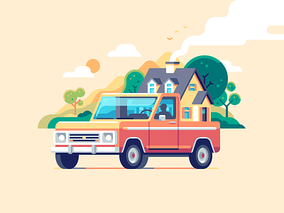 Pickup Truck car color house illustration nature