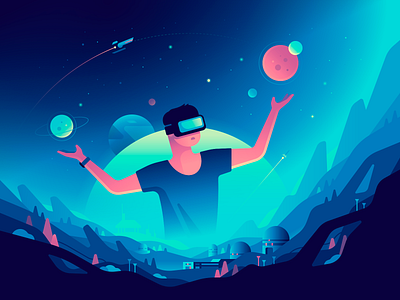 Virtual Reality character color game gradient illustration planet space vr