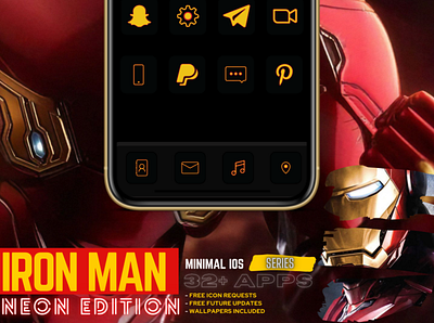 iOS 14 Ironman 32+ App Icon Pack Minimal Design Style for iPhone app branding design home screen icon illustraion ios ios app ios apps ios14 ios14homescreen ipad iphone iron man ironman minimal