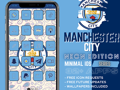 Manchester City iOS 14 32+ iPhone App Icon Pack Design Style