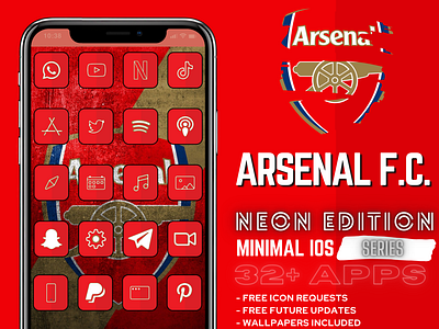 Arsenal iOS 14 32+ iPhone App Icon Pack Design Style