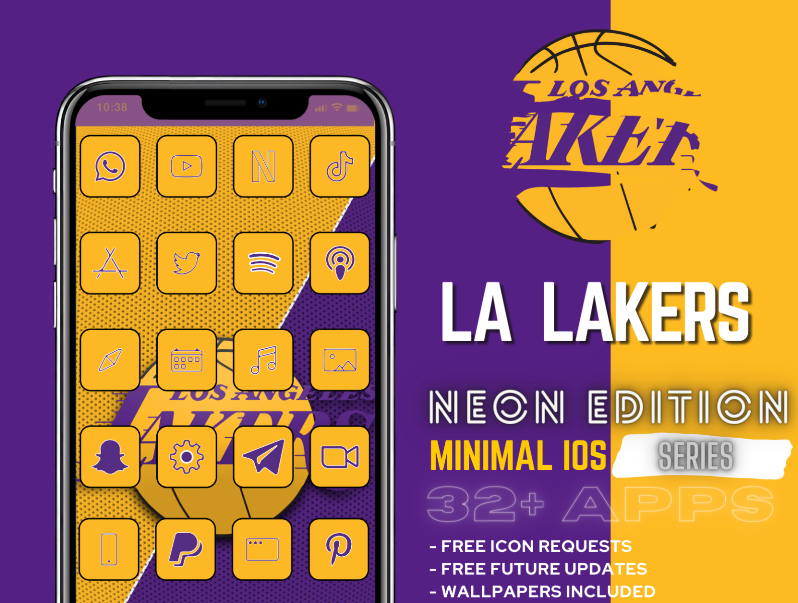 Los Angeles Lakers Basketball Team iOS14 Icon Set - 100 icons and