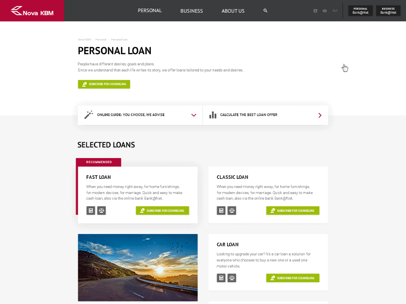 Nova KBM - Personal Loan animated bank finance flat gif interface layout nkbm redesign slovenia webdesign website