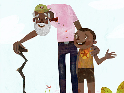 Papa and Grandson illustration kids texture