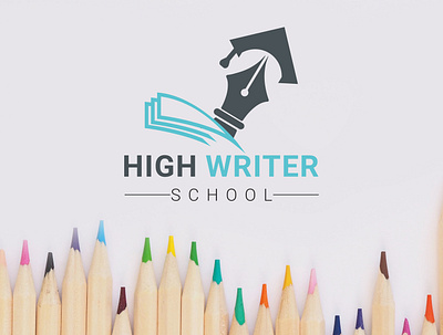 high writer logo for school ,collage ,university academic academy logo book fair book logo college logo graduation logo illustration logo minimal typography university logo