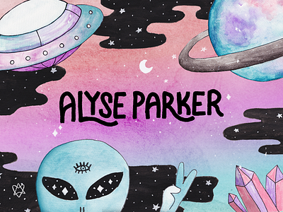 Alyse Parker Brand Design alien branding crystals saturn space spaceship watercolor