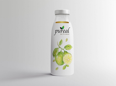 Pure Real Juice Glass Bottle Mockup 3d animation bottle branding design glass graphic design juice logo mockup pure real ui