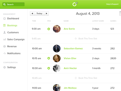 Bookings for the Day app calendar day list management nav time slot ui users ux web