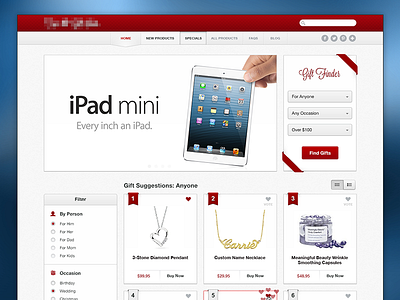 Gift Finder Homepage filter finder gift gift finder heart homepage ribbon search social toggle ui ux vote web