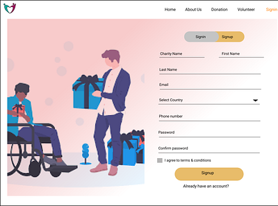 Signup form for charity app charity design signup ui