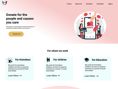 Landing page for charity charity design ui website