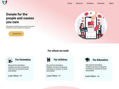 Landing page for charity