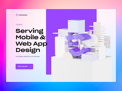 Landing Page Design For Creative Toast 3d 3d design branding card component design discount get a quote hero section illustration landing app design landingpage mobile modern platform project startups trendy design web app web design web header website design