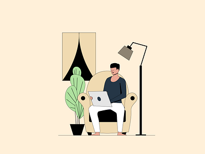 Work Place 2d branding character characterdesign design flat home illustration illustrator lamp male minimal office outline people plant vector work worker