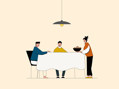 Family Dinner 2d branding character characterdesign characters design family flat home illustration illustrator minimal outline people vector