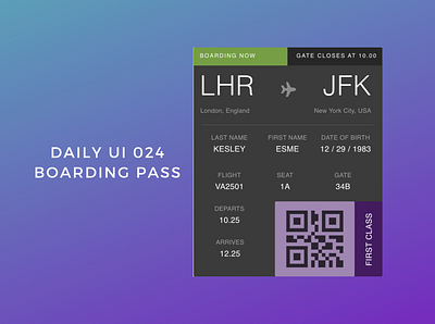 Daily UI 024 boarding pass boarding pass daily ui 024 dailyui dark ui