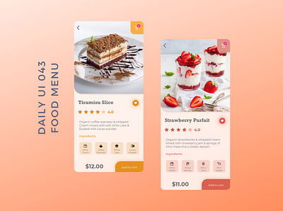 Daily UI 043 food menu 043 colorful daily ui 043 dailyui dessert food app food menu ios iphone minimal mobile store ui