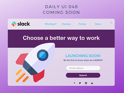 Daily UI 048 coming soon coming soon daily ui 048 dailyui landing page launch rocket slack web design