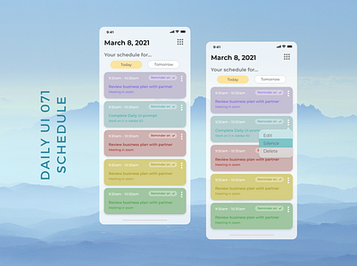Daily UI 071 schedule colorful daily ui 071 daily ui challenge dailyui ios schedule app ui uiux