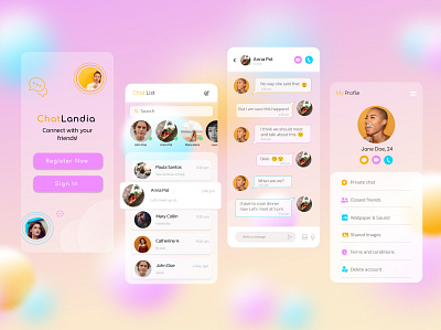 ChatLand Mobile App chatting app design figma glassmorphism mobile app mobile design mobile ui ui uidesign