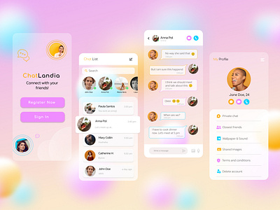 ChatLand Mobile App chatting app design figma glassmorphism mobile app mobile design mobile ui ui uidesign