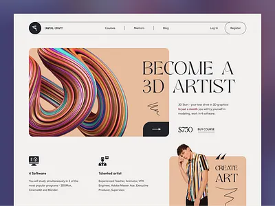 Digital Craft — Become a 3D Artist 3d art artist course design education landing minimal modeling school shape trend ui uiux ux web