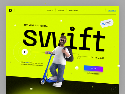 Swift — Electric Scooters Landing Page 3d character design electric fresh hero landing landing page modeling rental scooter trend ui uiux ux web